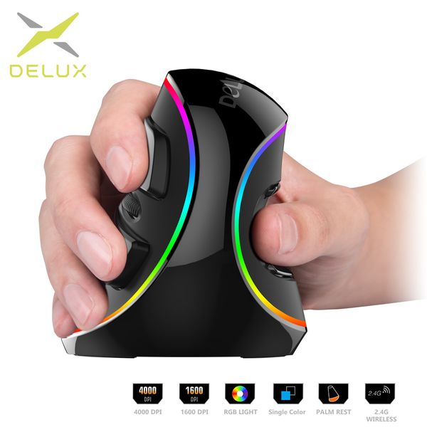 

delux m618 plus ergonomics vertical gaming mouse 6 buttons 4000 dpi rgb wired/wireless right hand mice for pc lapcomputer