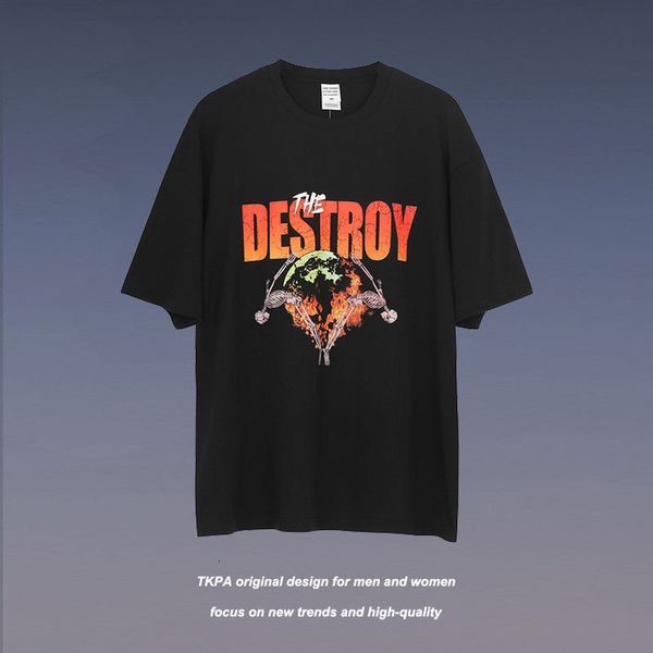 

t shirt tkpa high street skull print loose short sleeve men's and women's hip hop half, White;black