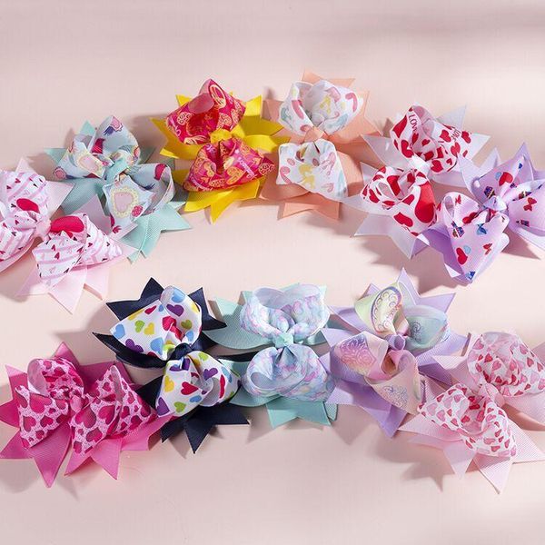

valentine's day girls hairpin baby love heart printed bow clips girls bowknot barette kids hair boutique bows children hair acce, Slivery;white