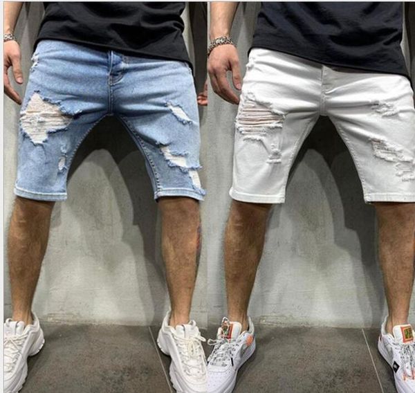 

2021 european and american white skinny ripped denim pants, White;black