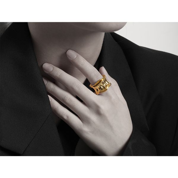 

glass city irregular wide groove gear ring female personality sweet cool wind trendy, Silver