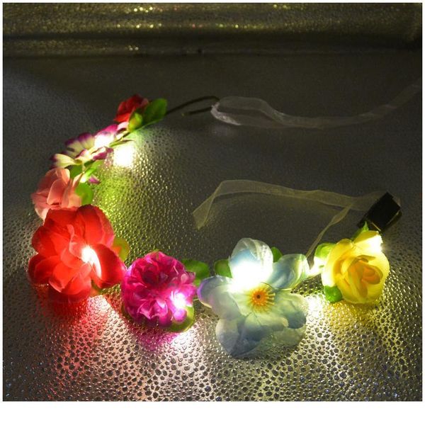 

bohemian led light up flashing flower headband garland wreath women girls wedding hair accessories glow party qylypf, Blue;red