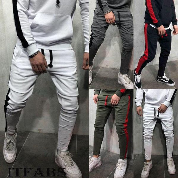 

men's pants men pockets detail pencil joggers vogue male casaul long side striped cargo sportswear daily casual 2xl, Black