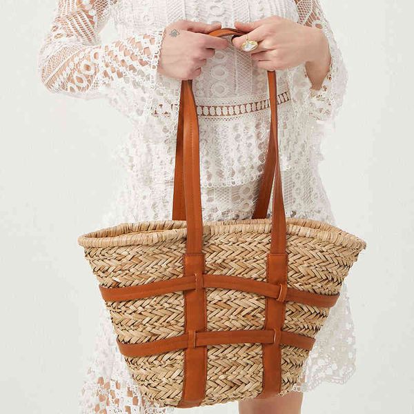 

shopping bags women's designer beach and tote basket luxury large rattan shoulder bucket fashion summer straw handbag big shopper 22030