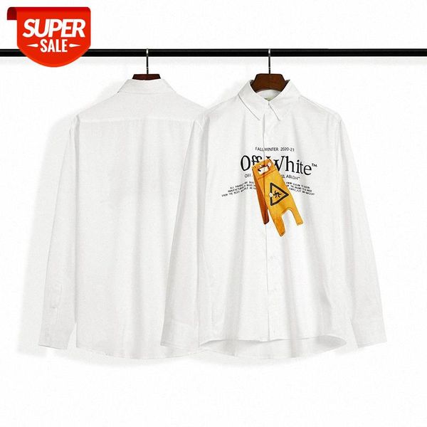 

ss white ow letter stitching hazard warning long-sleeved shirt #e19y, White;black