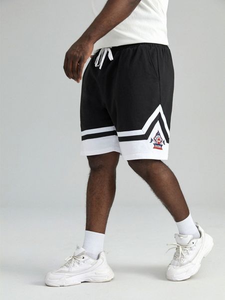 

extended sizes men letter graphic colorblock shorts f0gw#, Black