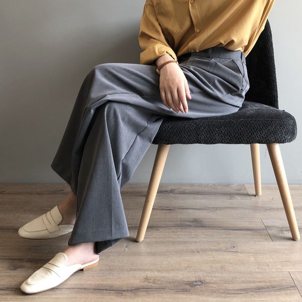 

casual loose-fitting plus size straight female trousers 2021 all match high waist ol elegant women new solid pants msu9, Black;white