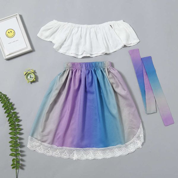 

ins new sales spring / summer 2021 sleeveless t-shirt rainbow pants children's suit, White
