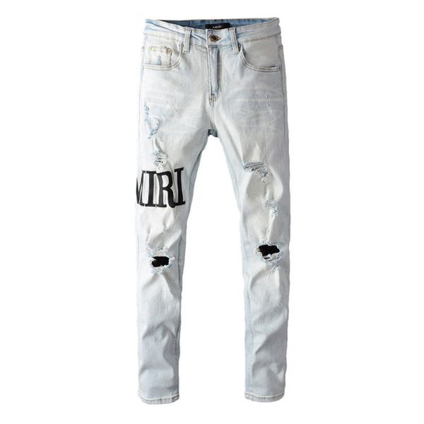 

20ss mens designer jeans distressed ripped biker slim fit motorcycle denim for men fashion jean mans pants pour hommes #650, Blue