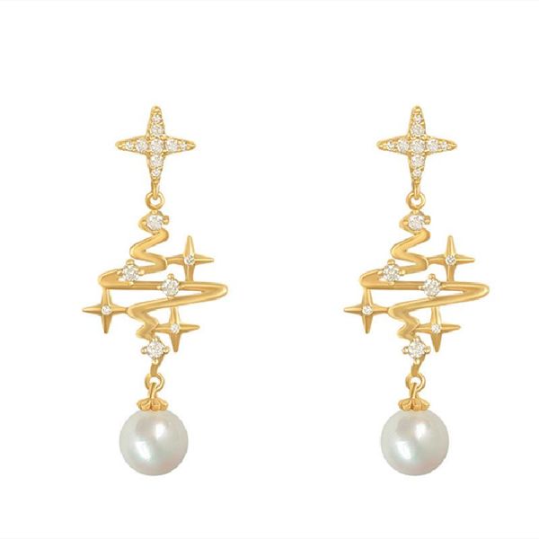 

dangle & chandelier timeonly irregular star simulated pearl bling rhinestones earring for women girls fashion earrings party gifts jewellery, Silver
