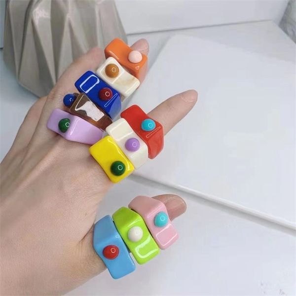 

10pcs summer 2021 designer open 11 colors multicolored acrylic s square adjustavble resin ring for women, Silver