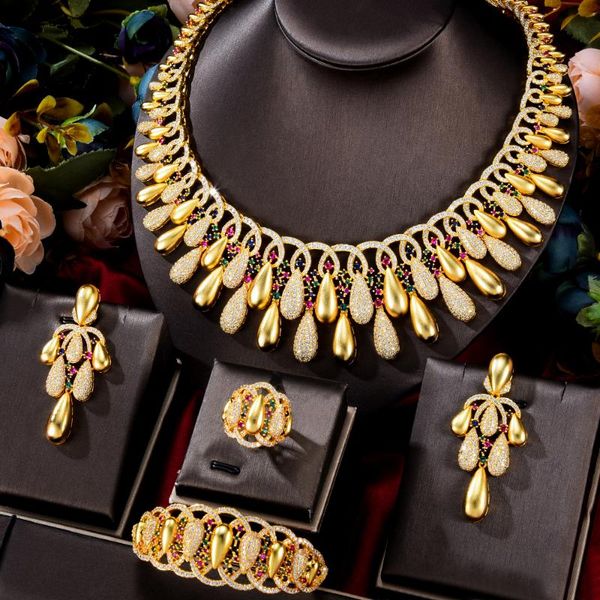 

earrings & necklace godki bling sequins luxury africa dubai jewelry sets for women wedding party zircon bridal set gift, Silver