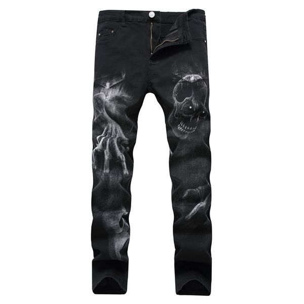 

new embroidered jeans mens print stretch casual denim trousers skinny pencil pants for men spring autumn, Blue