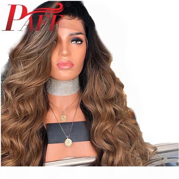 

paff ombre 1b 27 color body wave lace front human hair wigs side part brazilian remy hair 13*3 wig with baby hair, Black;brown