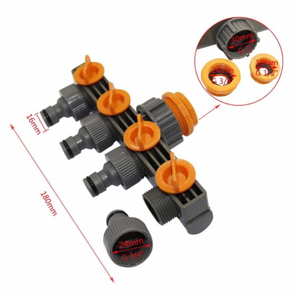 

watering equipments garden water irrigation tool 1"to3/4"to1/2" female thread 4 way hose splitters for automatic pipe linker