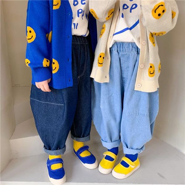 

2021 spring new arrival girls fashion wide leg jeans kids korean design trousers kids jeans girls, Blue