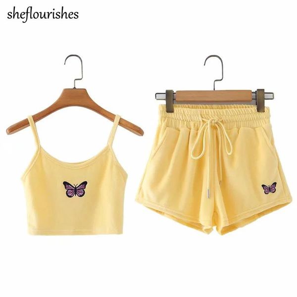 

women's tanks & camis corset women 2021 kawaii butterfly embroidered velvet u neck crop summer backless tank pink yellow, White