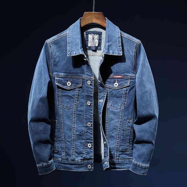 

2021new autumn men's blue denim et fashion casual cotton elasticity jeans coat male brand cloth, Black;brown