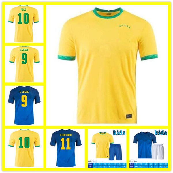 

20 21 man kids kit camiseta de futbol paqueta neres coutinho richarlison firmino jesus soccer jersey marcelo pele silva football shirt, Black;yellow
