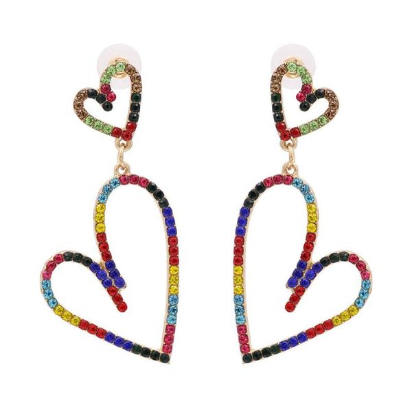 

dangle & chandelier rhinestone double heart pendant drop earrings for women fashion jewelry maxi girls' statement accessories, Silver