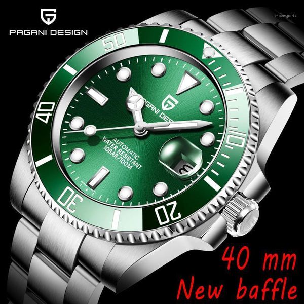 

men's diving automatic mechanical watch 40mm sapphire glass military business stainless steel waterproof clock wristwatches, Slivery;brown
