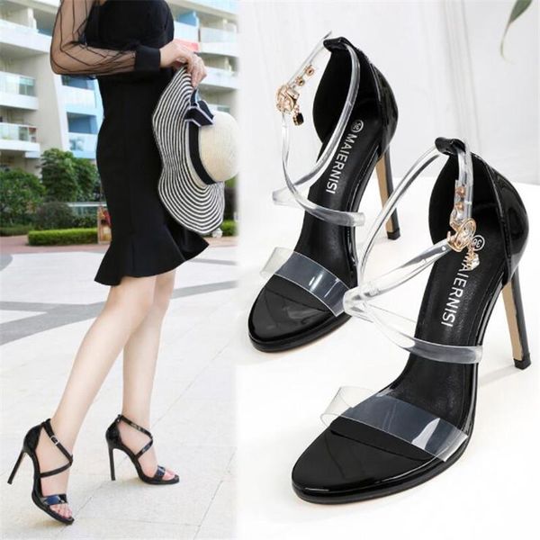 

dress shoes women pumps ankle strap for peep toe heels sandals party wedding woman high luxury black big size