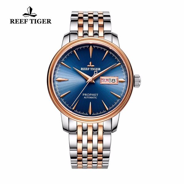 

reef tiger/rt fashion mechanical watches for men rose gold automatic watch with date day, Slivery;brown