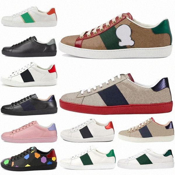 

2021 luxurys designers shoes men women sneaker casual shoes snake chaussures leather sneakers ace bee embroidery shoe 36-4 i3me#, Black