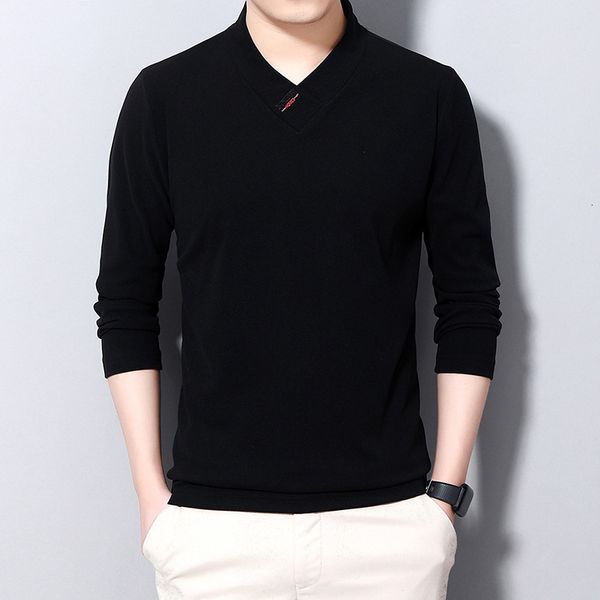 

2021 autumn and winter men's double-sided cashmere sweater solid color bottomed shirt top, Black