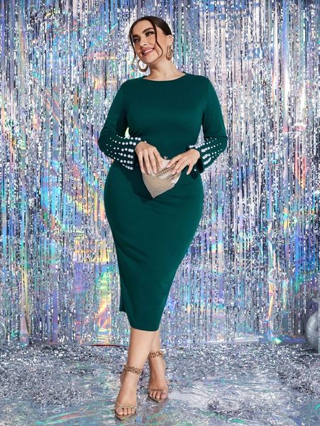 

plus pearl detail bodycon dress q1fs#, Black