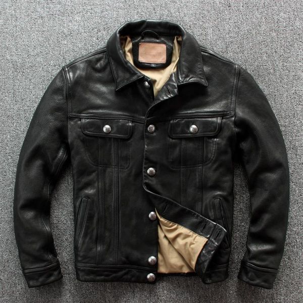 

men's leather & faux 2021 dark brown men casual jacket single breasted plus size 4xl genuine natural sheepskin slim fit autumn coat, Black