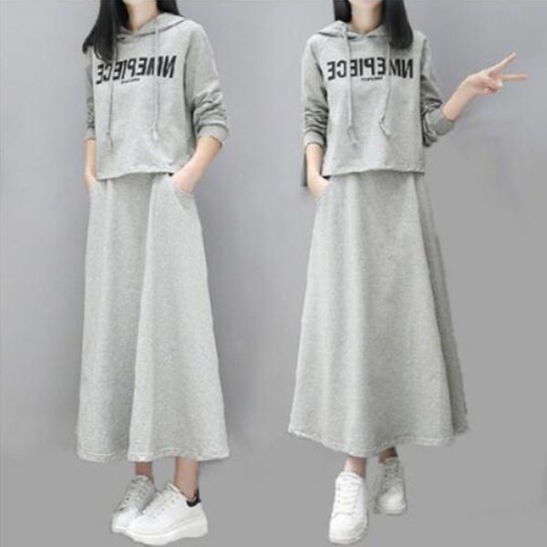 

2020 spring and autumn new long sweater suit dress casual korean fashion chic two piece set, Black