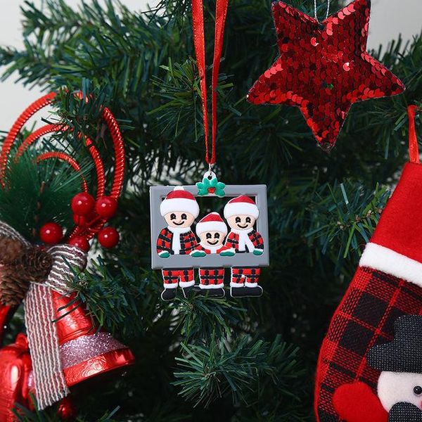 Decorazioni natalizie PVC Plaid rosso Ciondolo Babbo Natale Nome fai da te Creativo Carino Cornice per foto di famiglia Albero di Natale Ornamento Felice nuovo LLD10500