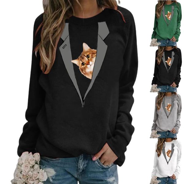 

women's hoodies & sweatshirts winter fashion womens cute cat printed sweatshirt pullover long sleeve autumn comfy pullovers casual top, Black