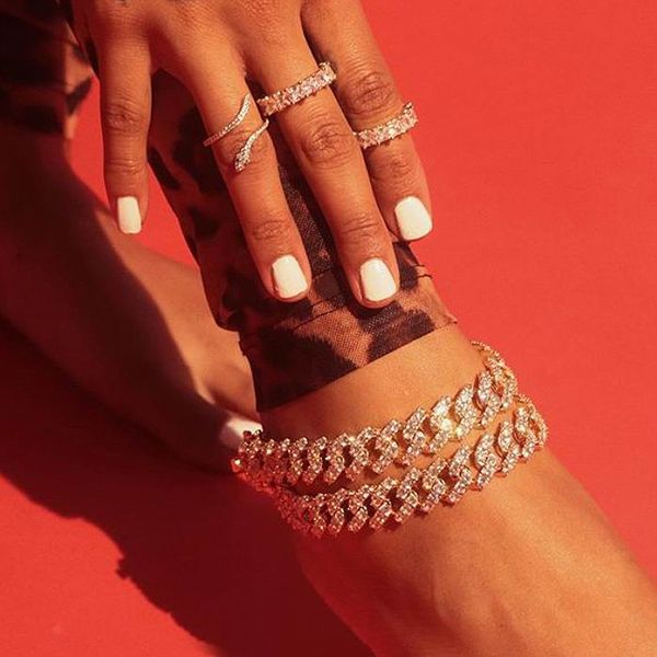 

hip hop 1 row cz baguette anklet punk for wonem anklet iced out cubic zircon miami curb cuban link chain anklets jewelry lj201007, Red;blue