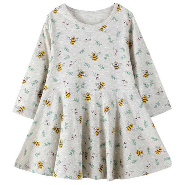 Contatori di salto 3-12T Arrivo Bee Print Princess Dress per il costume da festa in cotone manica lunga neonate Autunno 210529