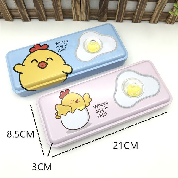 

creatieve gepocheerd ei metalen etui voor kids school interessante cartoon ijzer blik briefpapier doos potlood opslag