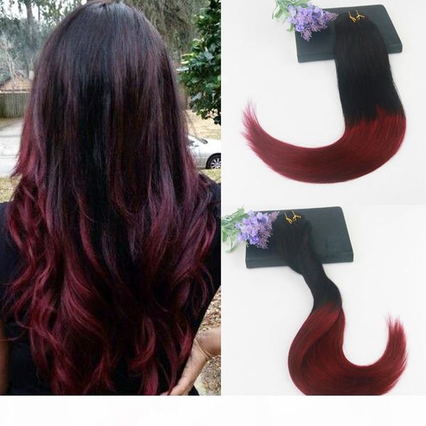 

straight hair 14-24" 7pcs 120gram ombre color #1b#99j brazilian remy hair extensions full set cilp on hair extensions ing, Black