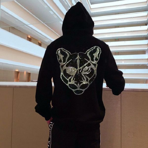

men's hoodies & sweatshirts sweatpants with a robust male hoodie animal strass impression sweater classic fine around the neck udzb, Black