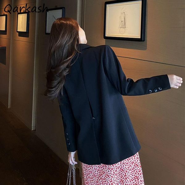 

women's suits & blazers women loose simple split spring design long sleeve retro elegant leisure soft office lady ulzzang all-match stu, White;black