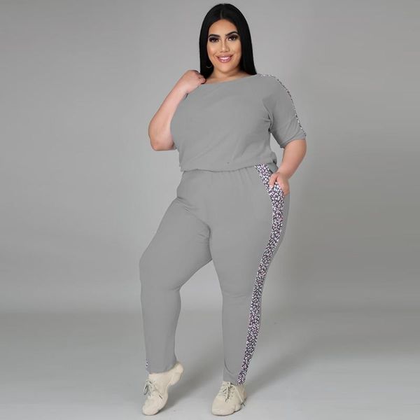 

plus size tracksuits xl-5xl side floral print 2 piece club outfit female sweatsuit short sleeve wokrout jogger sweatpant large, Black