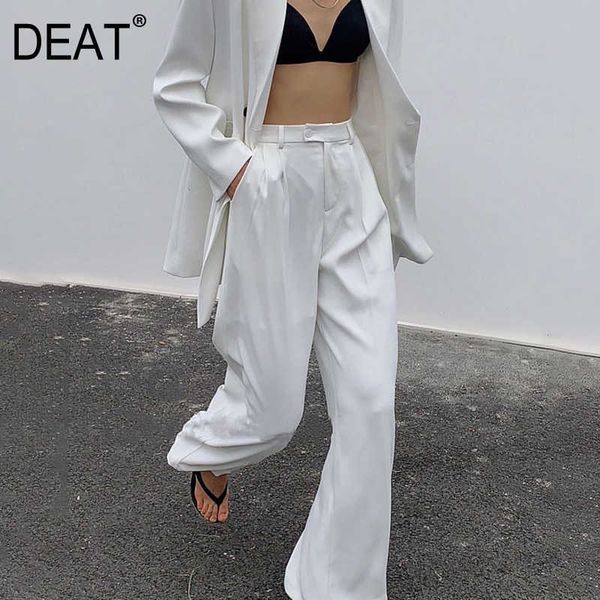 

[deat] spring summer fashion solid color high waist loose temperament simple women wide leg pants 13q183 210527, Black;white
