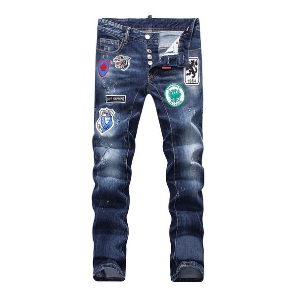 

2021 tikmens jeans distressed motorcycle biker jean rock skinny slim ripped hole stripe fashionable snake embroidery denim pants #1856, Blue