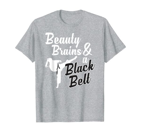 

beauty brains and a black belt funny martial arts design t-shirt, White;black