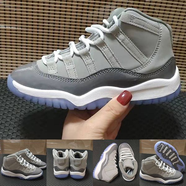 

cool grey jumpman 11 11s baby kids basketball shoes bred concord 45 legend blue 25th anniversary space jam children sneakers trainers size 2, Black