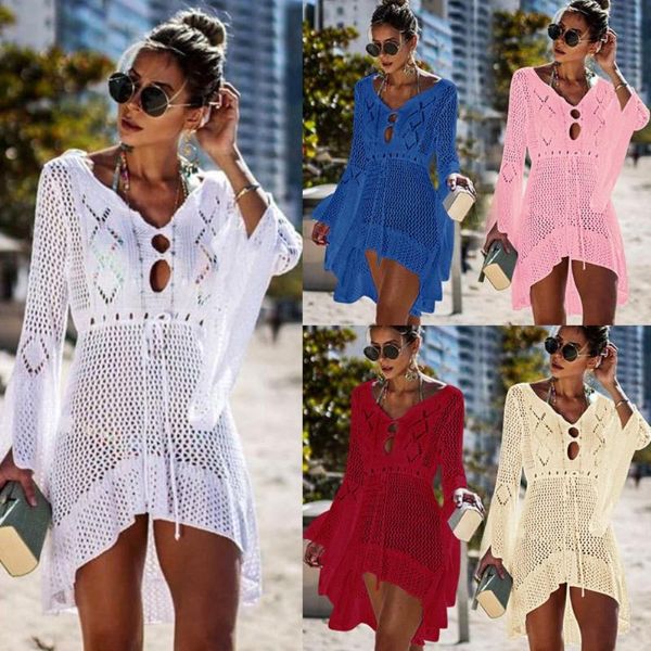 

women's swimwear crochet cover up lace hollow swimsuit beach dress women summer lady cover-ups wear tunic bikini blouse, White;black