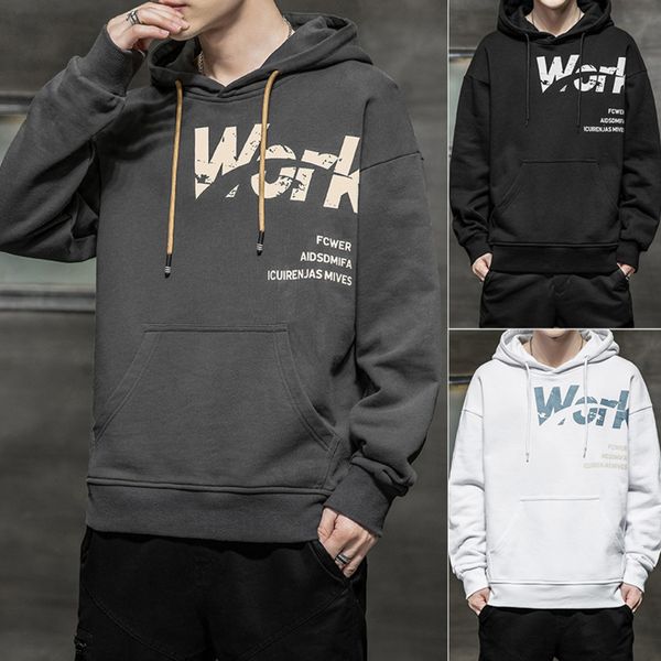 

2021 spring and autumn new plush sweater men's loose blue pullover hoodie et fashion, Black