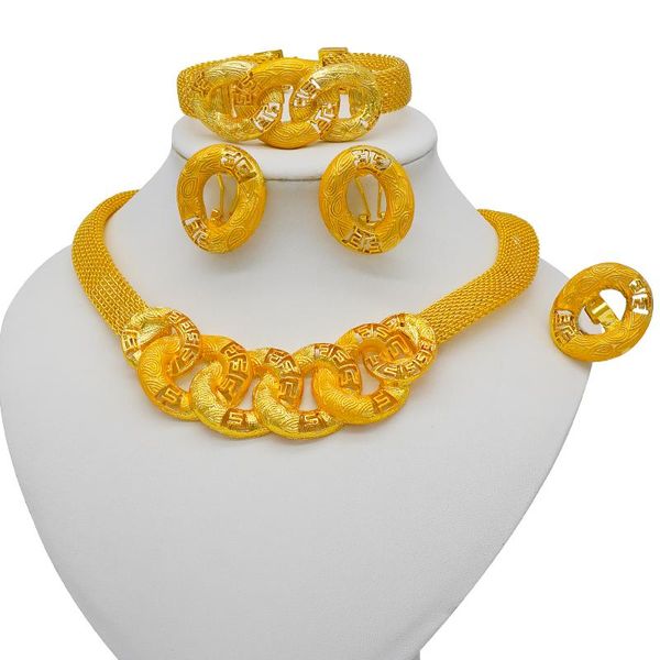 

earrings & necklace 2021 fashion 24k gold color jewelry sets for women bridal luxury bracelet ring set dubai african wedding gifts, Silver