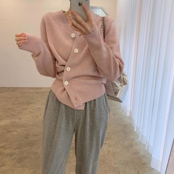 

women's two piece pants casual outfits women long sleeve knitted sweater cardigans and high waist sweatpant 2 sets, White