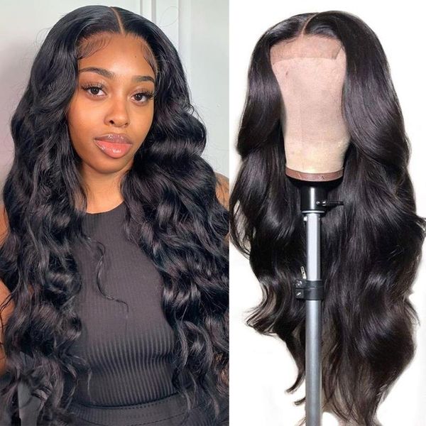 

lace wigs hd body wave closure wig 4x4 pre plucked glueless transparent brazilian front human hair with baby, Black;brown